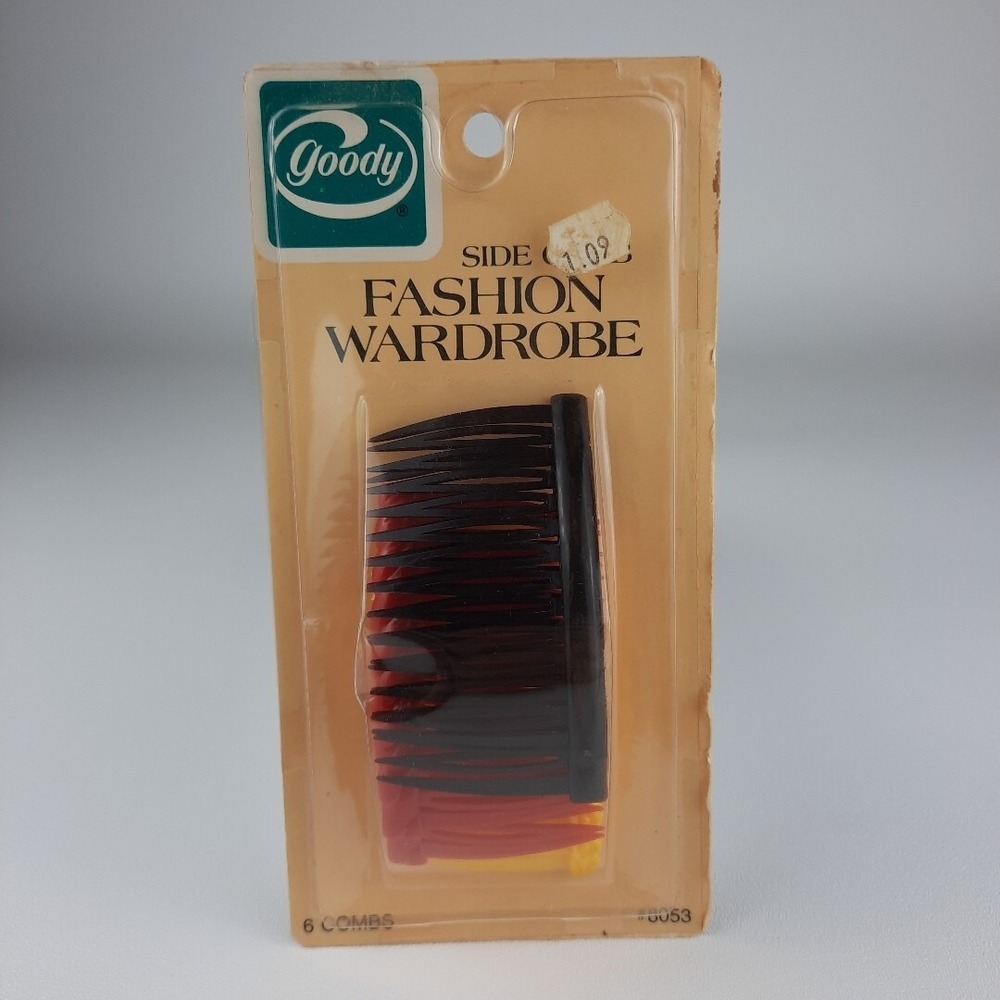 Goody Vintage Hair Side Combs Fashion Wardrobe 6-Pack Black Red Yellow NEW